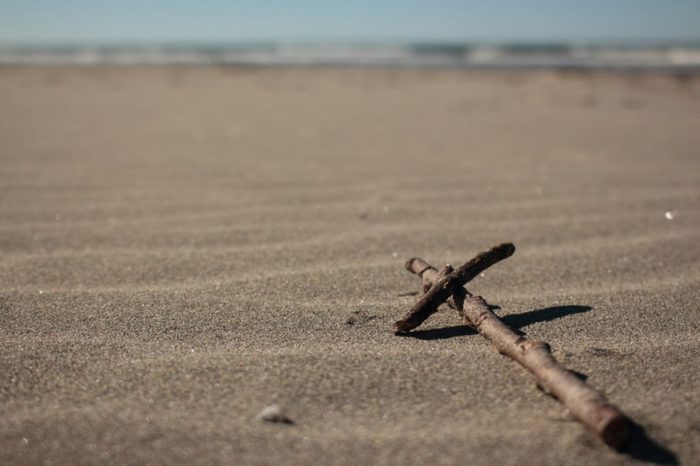 Sticks in the Shape of a Cross at Long Beach in Washington State