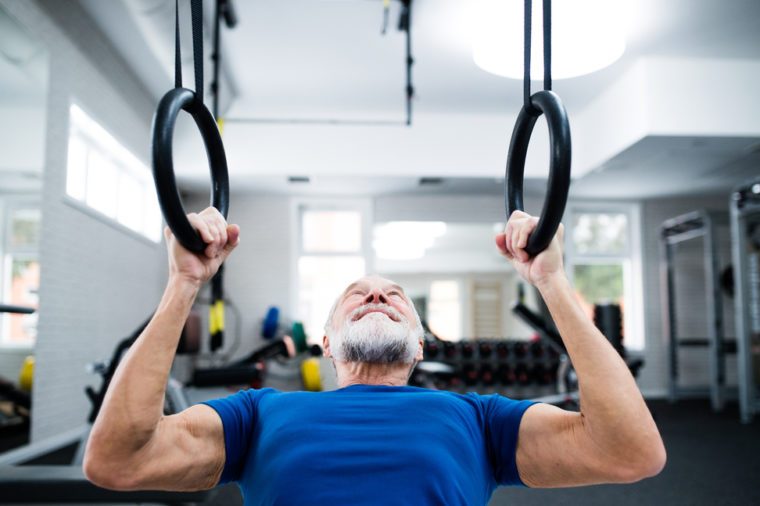 Elderly man strength training