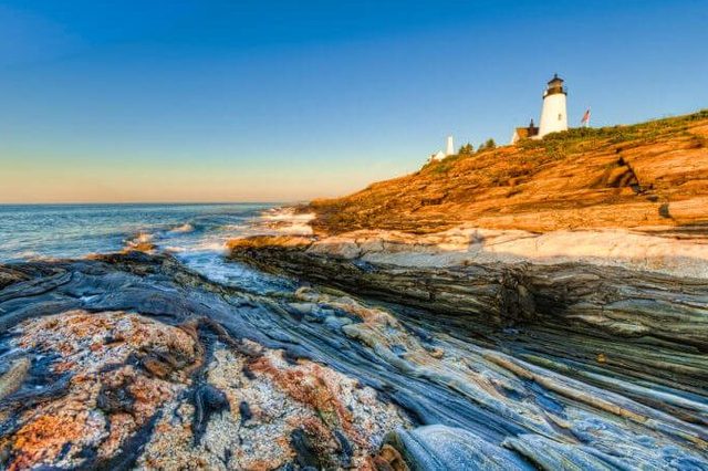 Early morning sunrise at the Pemaquid Point Lighthouse in Maine, USA