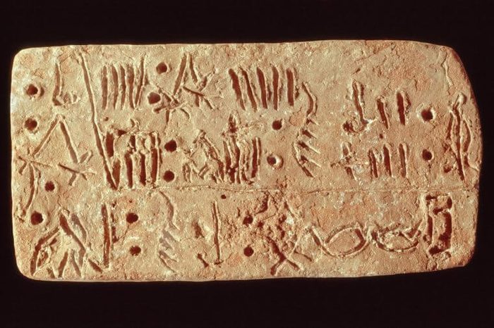 Linear A inscription on tablet, c. 1500 - 1400 BC from Palace of Knossos, Crete