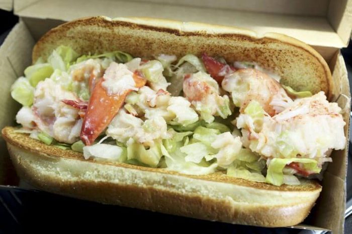 A McLobster sandwich in Nova Scotia. The lobster roll sandwiches are served at fast food restaurants in Atlantic Canada.