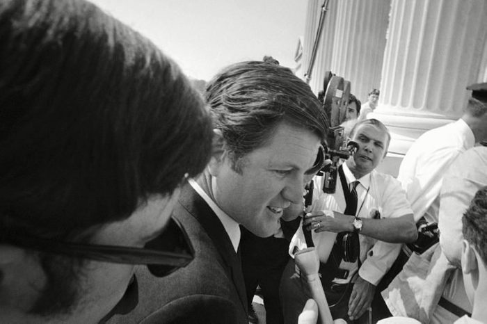 Sen. Edward Kennedy walking into the Senate wing on in Washington, his first time back at the Capitol since the accident July 18, 1969 in Massachusetts with the death of Mary Jo Kopechne on Chappaquiddick Island. Senator Kennedy was driving the car which went off a bridge. Kennedy extricated himself from the submerged car but Kopechne died
