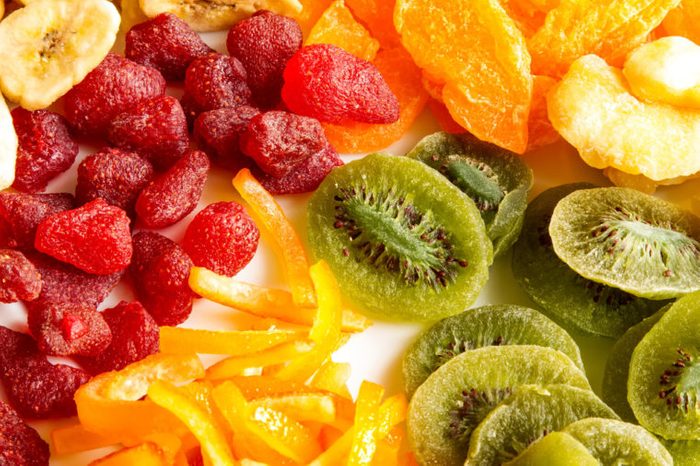Selection of colorful dried fruits background 