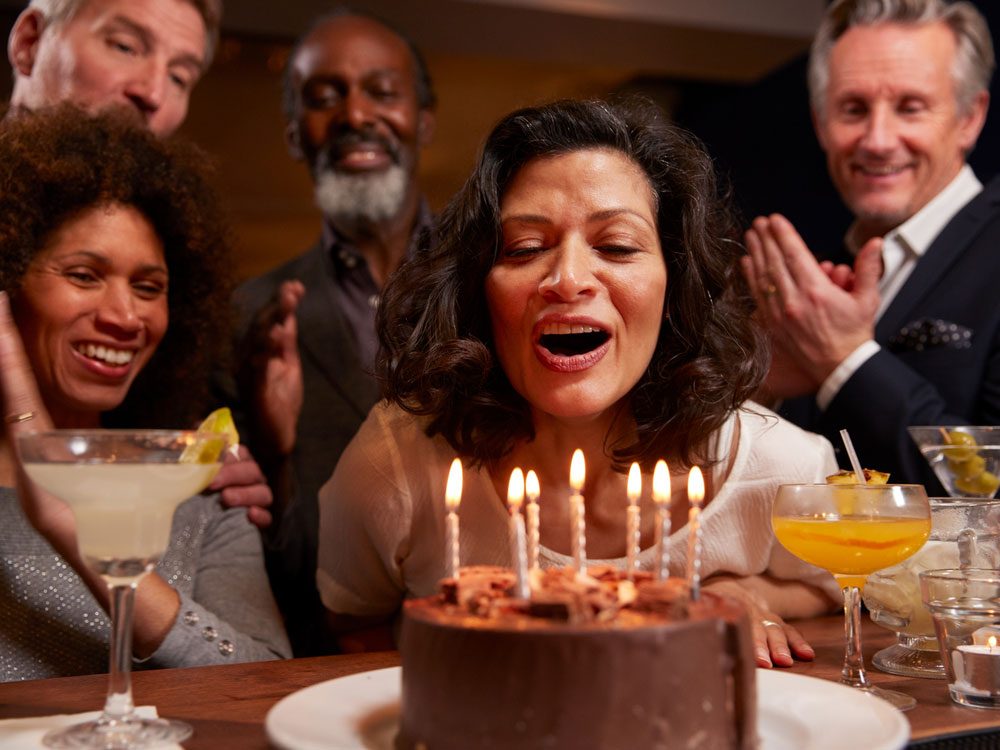 Middle-aged friends celebrating birthday