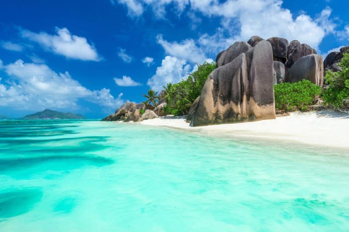 Granite Rocks at beach on island La Digue in Seychelles - Anse Source d'Argent 