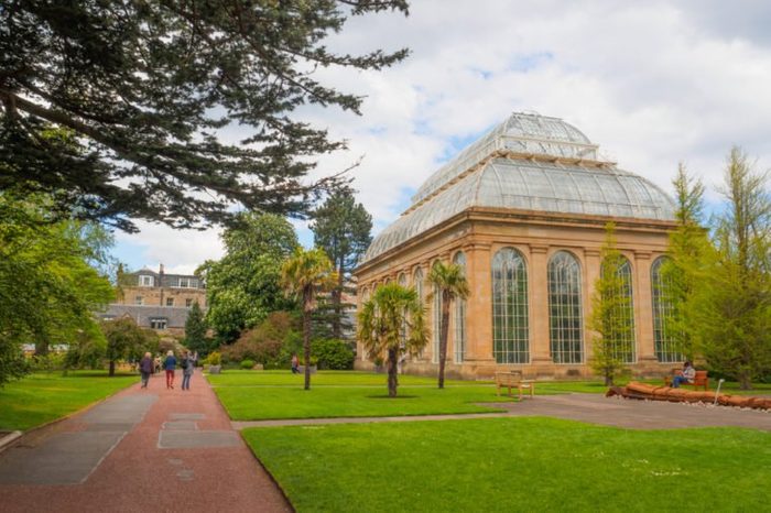 The Victorian Tropical Palm House, the oldest glasshouse at the Royal Botanic Gardens, a public park in Edinburgh, Scotland, UK.