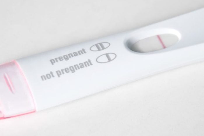 Picture of a pregnancy test with not pregnant results