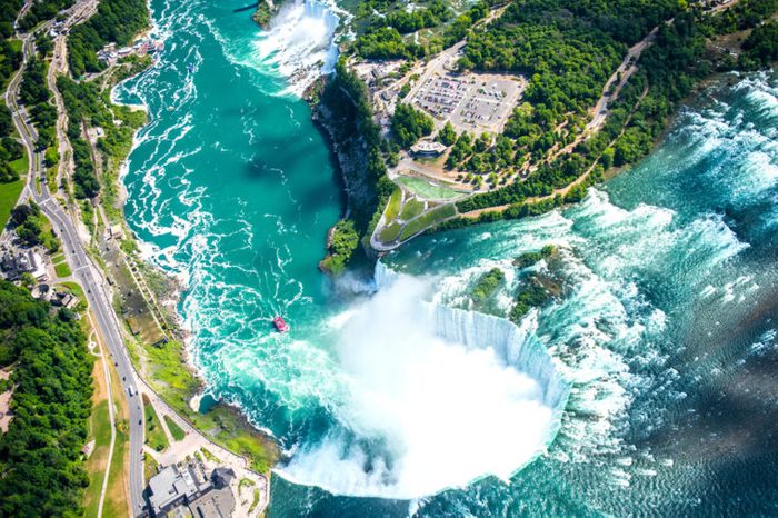Niagara Falls Aerial View from helicopter, Canadian Falls, Canada