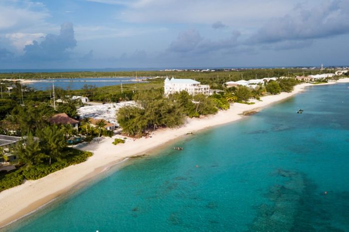 Aerial view of Grand Cayman's Seven Mile Beach in the British West Indies