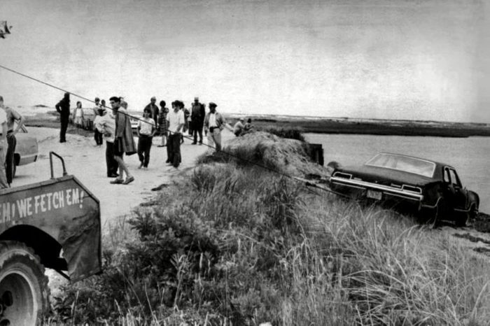 U.S. Sen. Edward Kennedy's car being pulled from the water next to the Dike Bridge on Chappaquiddick Island in Edgartown, Mass. on Martha's Vineyard. A new feature film is in the works about the tragedy on the small Massachusetts island nearly a half century ago that rocked the Kennedy political dynasty. Kennedy's passenger, 28-year-old Mary Jo Kopechne, was trapped in the car after it went off the bridge and died