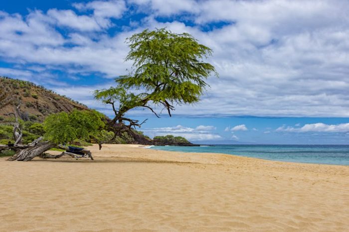 Makena Big Beach near Wailea Maui Hawaii USA on a sunny day with blue water