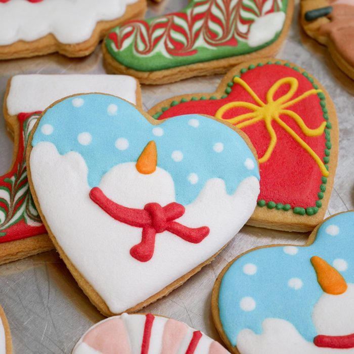 Winter and Christmas decorated cookies - background