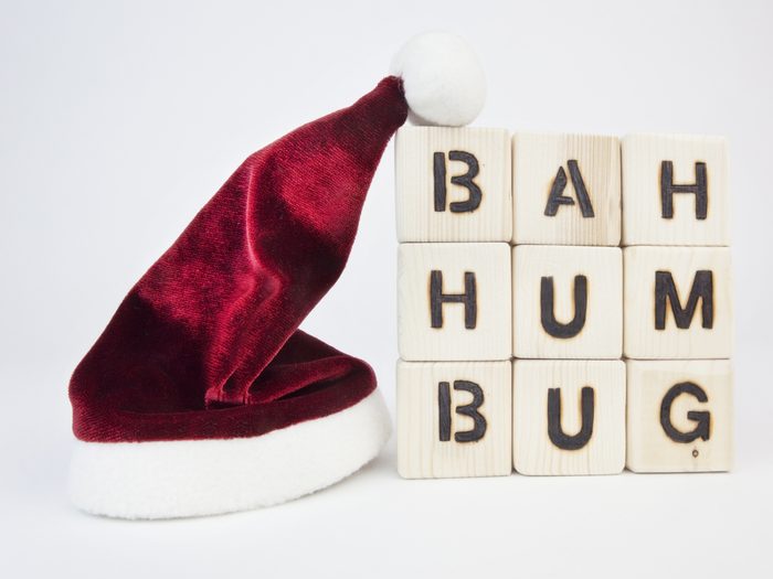Santa hat and 'Bah humbug' letters