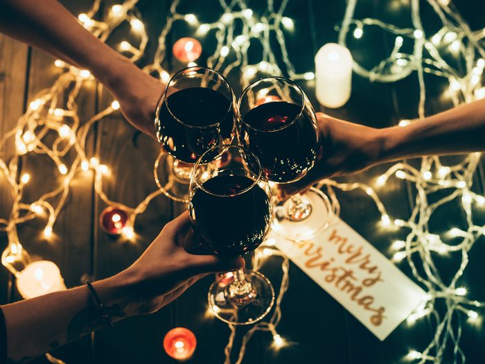 Wine glasses and Christmas tree