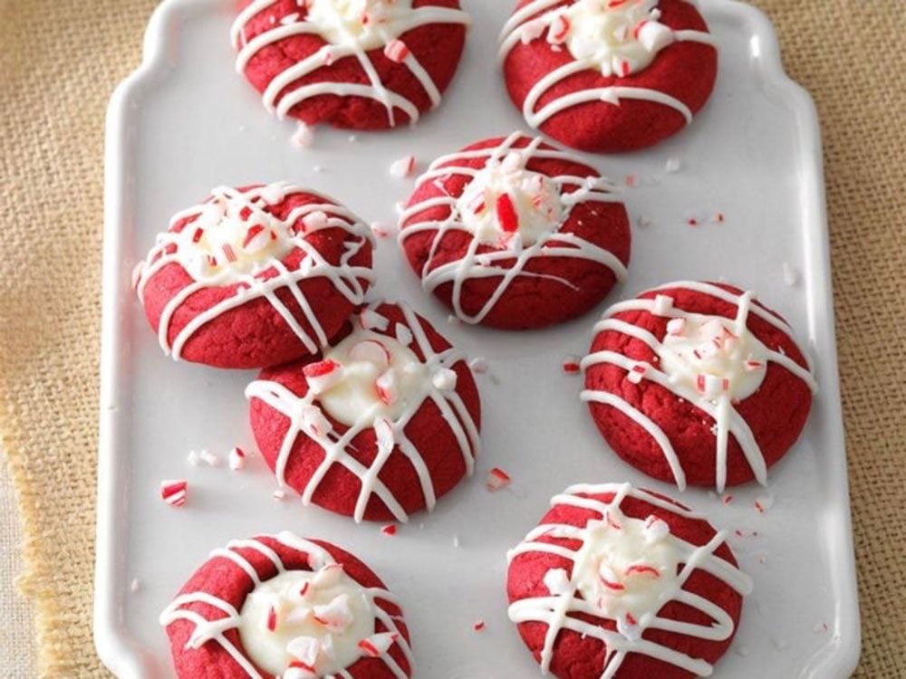 Christmas cookie recipes - Red velvet peppermint thumbprints