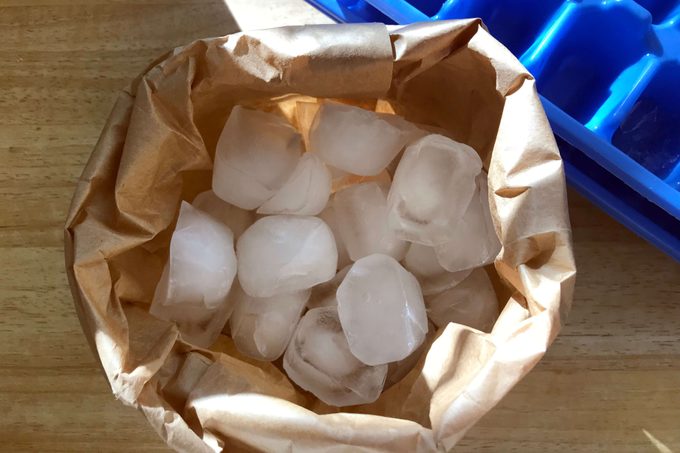 ice cubes in a paper bag