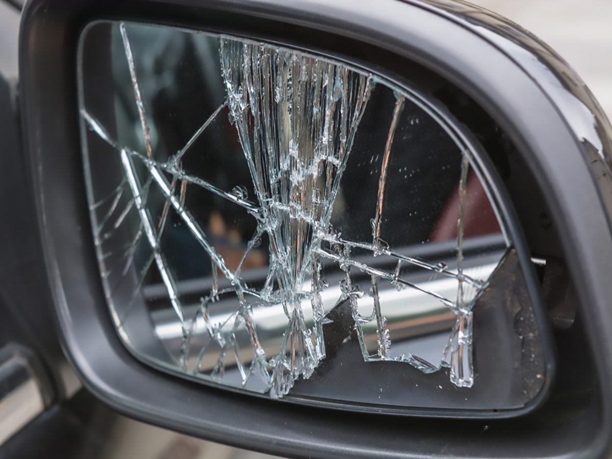 Broken side view mirror glass