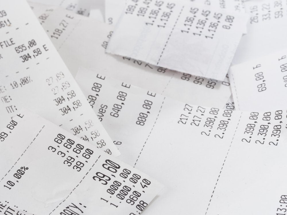 cash register receipts in a pile