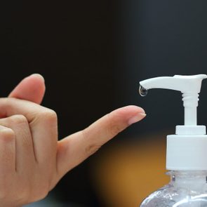 Hand of lady that applying alcohol gel or anti bacteria soap to make cleaning and clear germ, bacteria,