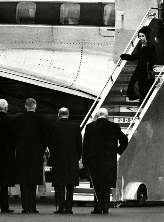 Historical Collection 84 The New Queen Elizabeth Ii Dressed in Black - Mourning Her Recently Deceased Father King George Vi - Returns to the Uk After Cutting Short Her Holiday in Kenya After Receiving the News She is Met by Various Politicians and Dignitaries Including Prime Minister Winston Churchill 1952