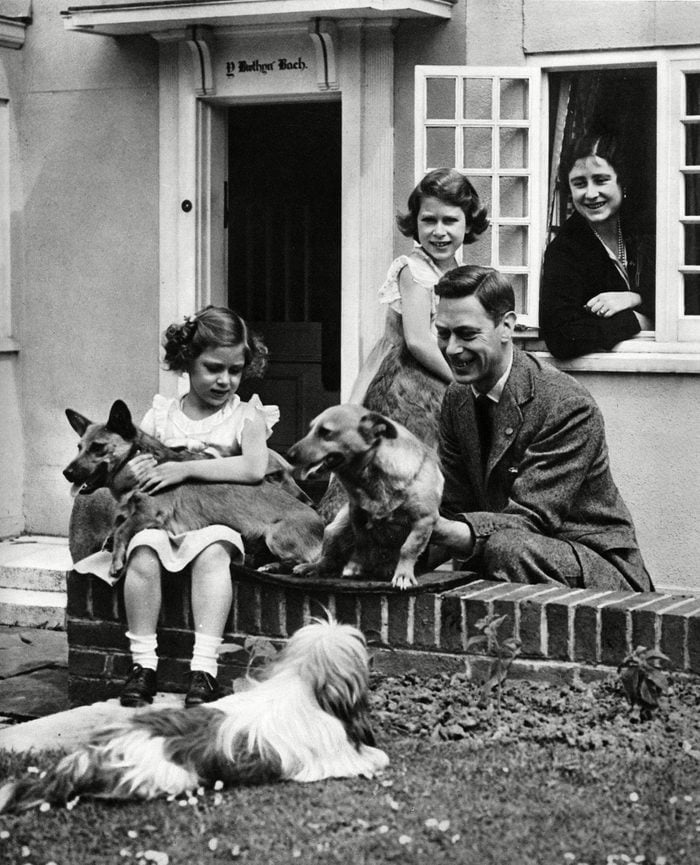 The Duke and Duchess of York Later King George Vi with Their Children Princess Elizabeth and Princess Margaret and Some of Their Dogs an Informal Portrait at Princess Elizabeth's Miniature House House at the Royal Lodge Windsor the House Was A Gift From the People of Wales As A Sixth Birthday Gift For Princess Elizabeth(later Queen Elizabeth Ii) 1933