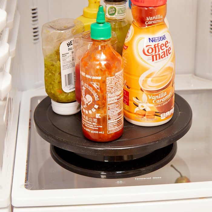 Home organizing hacks lazy susan fridge condiments organization