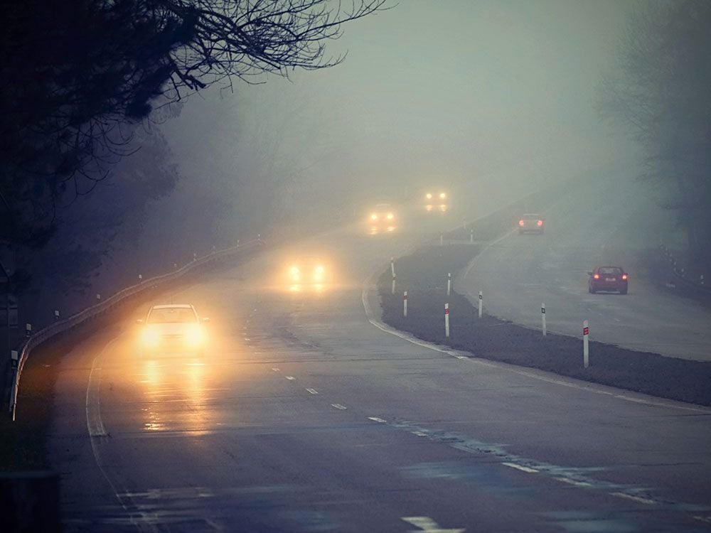 Driving tips - car headlights in fog