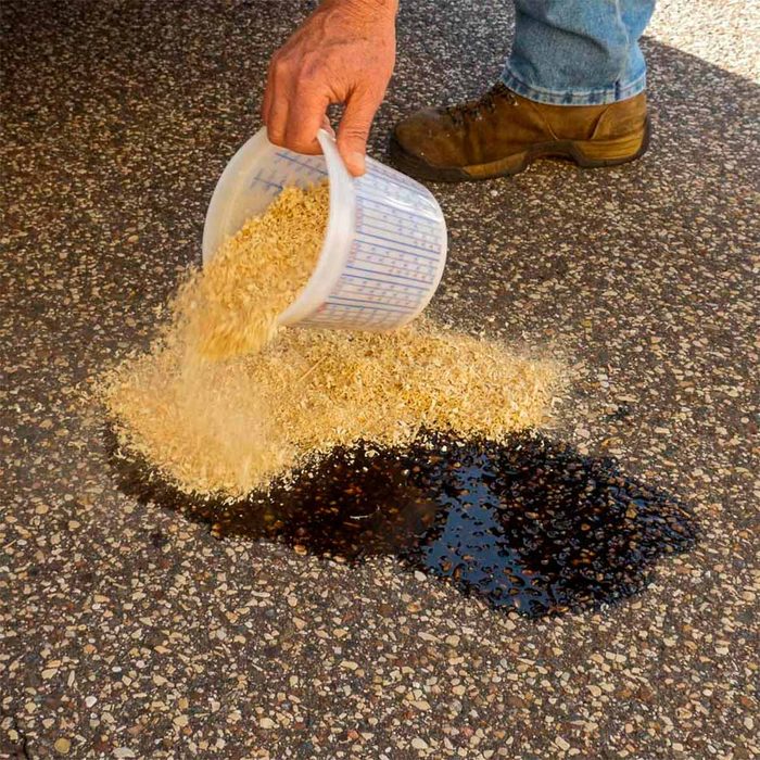 sawdust to soak up used oil spill