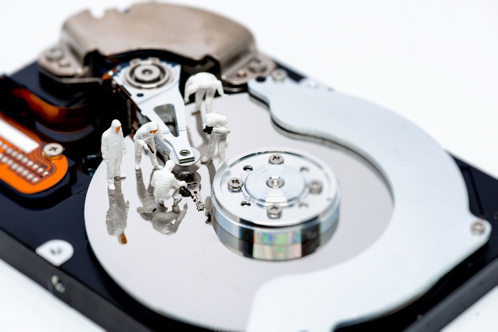 Hard disk drive repair and information recovery concept. Macro photo