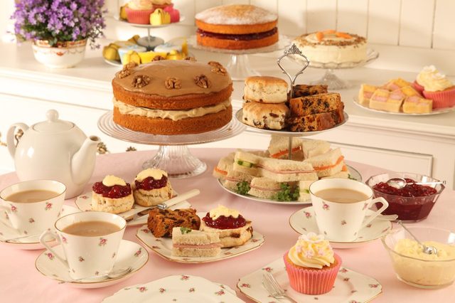 BRITISH AFTERNOON TEA ,SCONES AND CAKES IN TEA ROOM