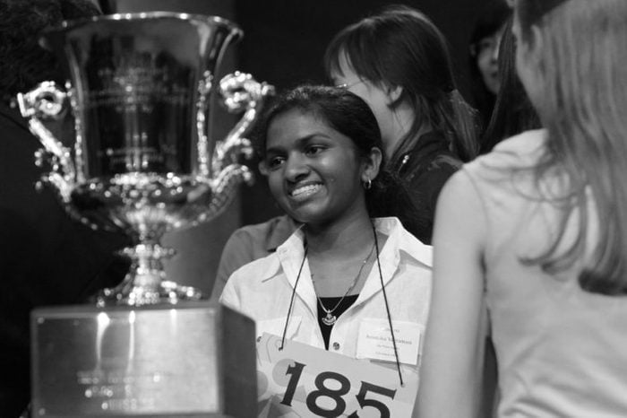 Anamika Veeramani Anamika Veeramani, 14, of North Royalton, Ohio, looks at her trophy after winning the 2010 National Spelling Bee in Washington, on