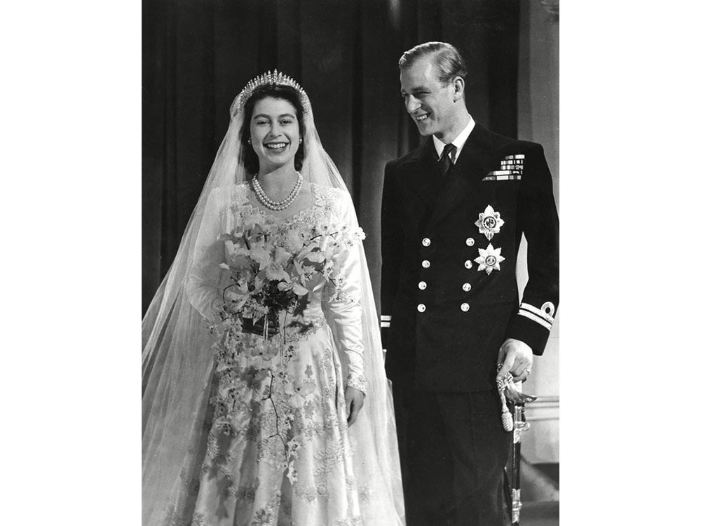 Queen Elizabeth and Prince Philip on their wedding day in 1948