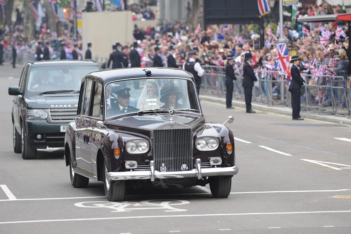 Royal Wedding Today From A Position On Parliament Square. Here Kate Is Driven Along Whitehall On The Way To The Abbey To Be Married. The Royal Wedding Of Prince William Of Wales To Catherine Middleton (kate Middleton) On 29th April 2011. Now Duke And