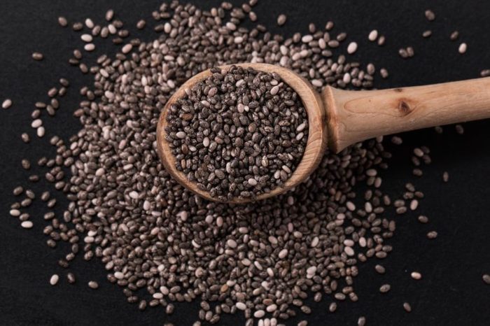 Chia seeds on wood background. protect heart,superfood. Healthy food