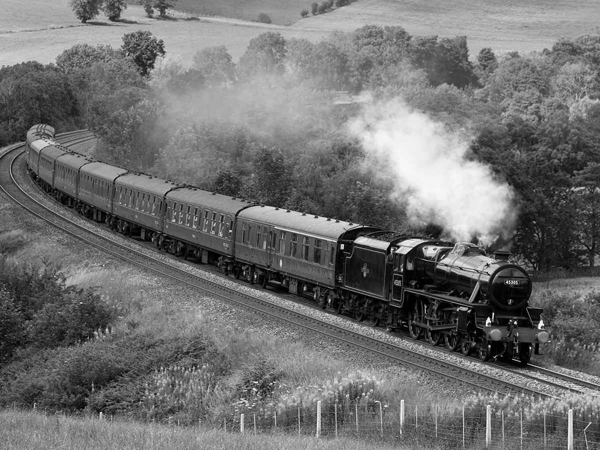 British train in black and white