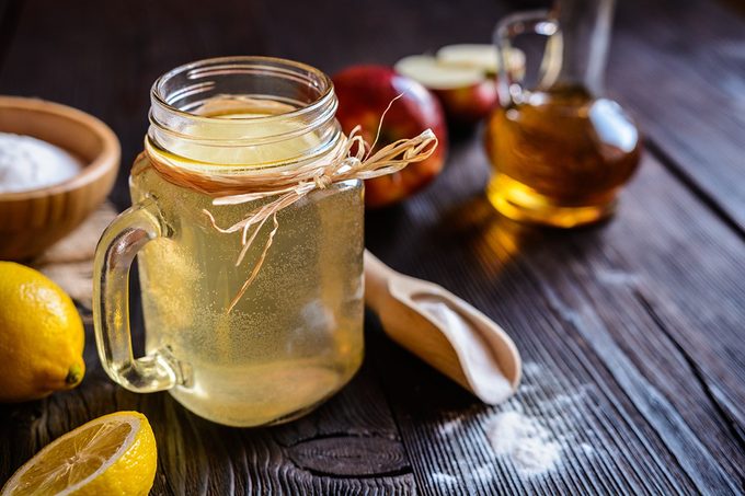Detox drink made of water, apple cider vinegar, lemon juice and baking soda