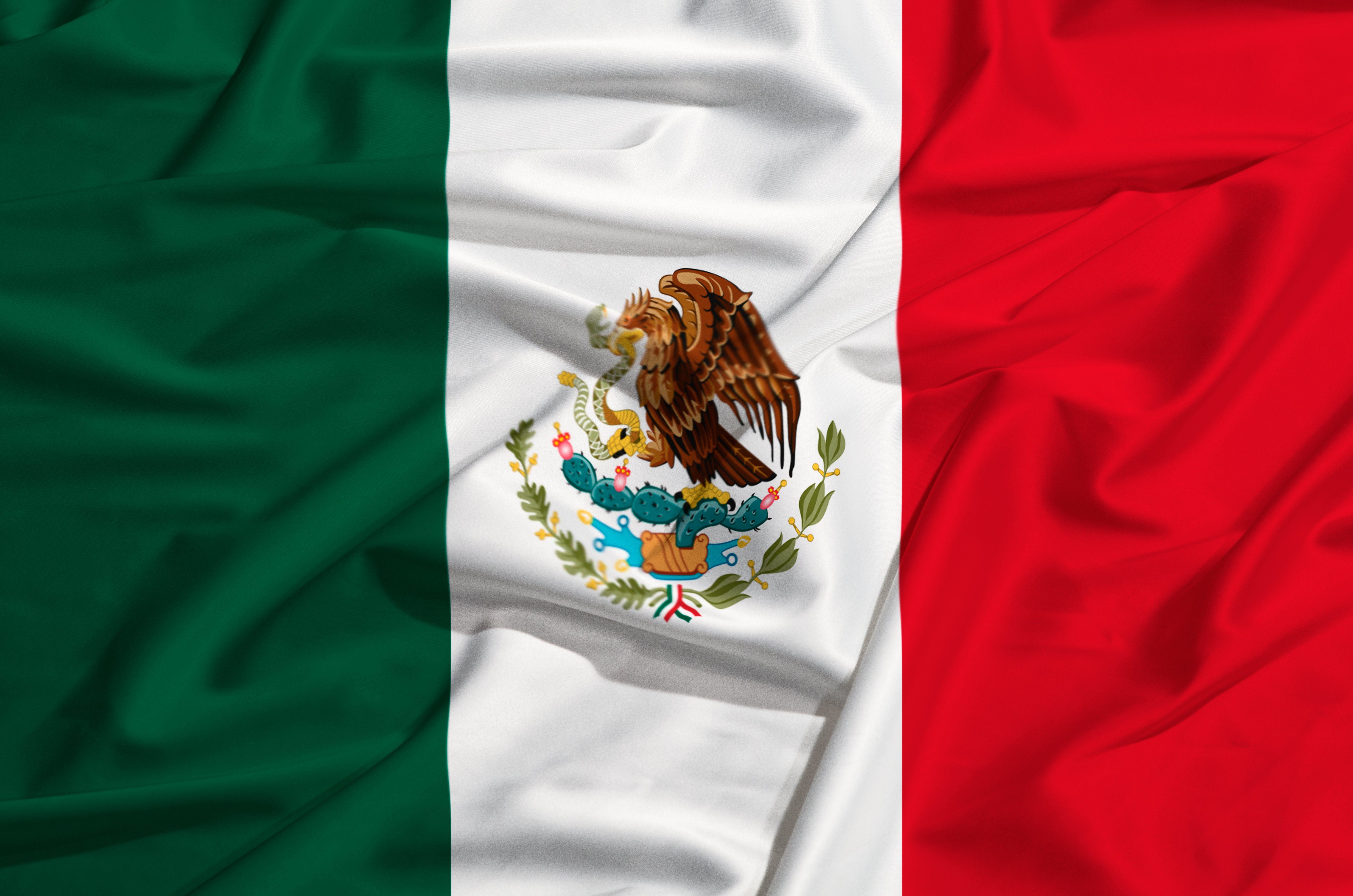 Mexico flag on a silk drape waving