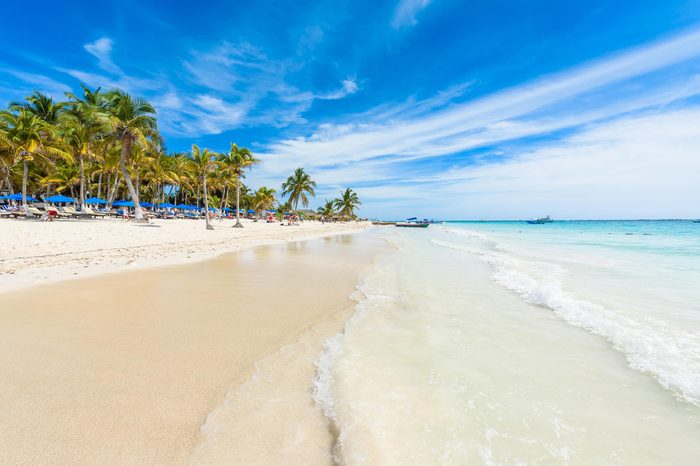 Paradise Beach (also known for Playa Paraiso) at sunny summer day - beautiful and tropical caribbean coast at Tulum in Quintana Roo, Riviera Maya, Cancun, Mexico