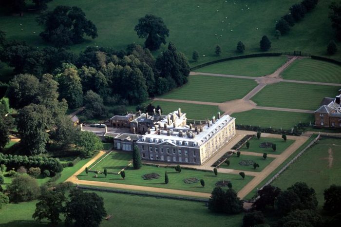 AERIAL VIEW OF THE ALTHORP HOUSE AND THE ISLAND IN THE OVAL LAKE WHERE PRINCESS DIANA IS BURIED, BRITAIN - 1997