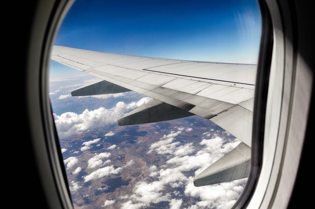 Airplane window. Bird's-eye.Traveling.