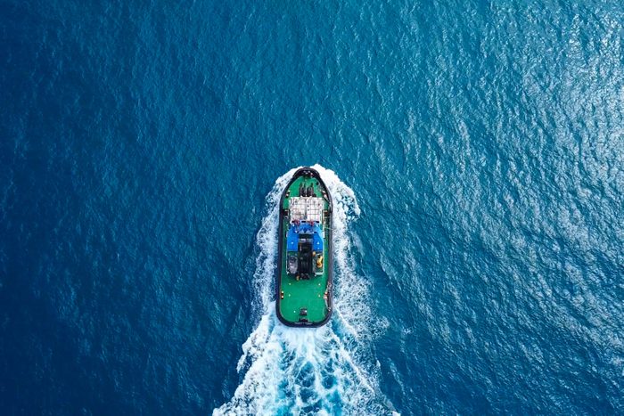 Tugboat at sea - Aerial image