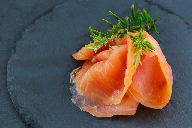 Salted smoked salmon with rosemary,