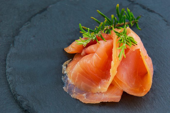 Salted smoked salmon with rosemary,