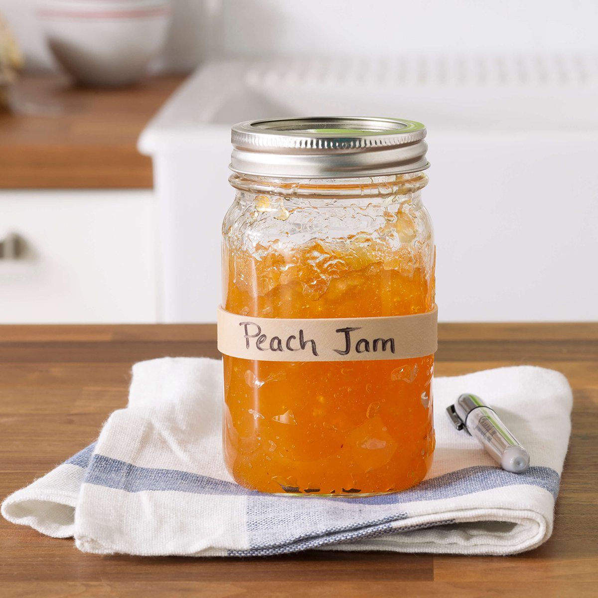 peach jam with rubber band label
