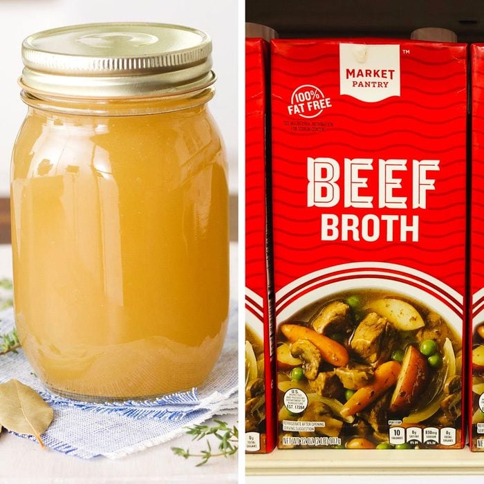 Market Pantry Beef Broth boxes on display at a Target store.