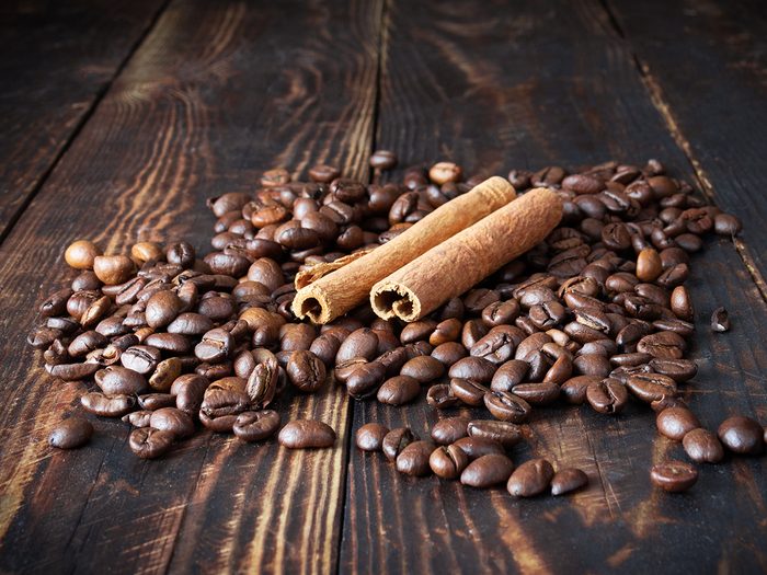 Cinnamon and coffee beans