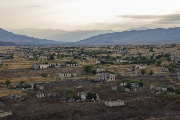 Ruins of Agdam city in Nagorno Karabakh Republic. Azerbaijan - Armenia war result