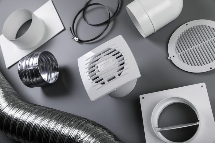 group of ventilation system objects on gray background
