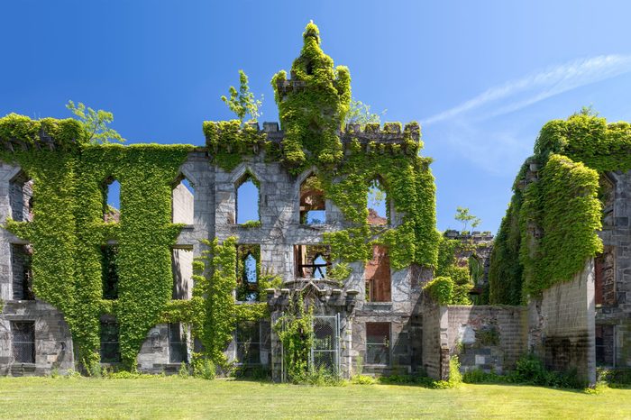 Old ruins of an abandoned small pox hospital on Roosevelt Island in New York City
