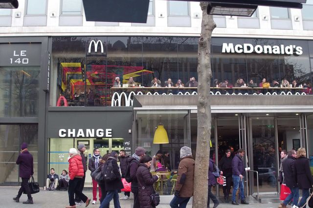 PARIS, FRANCE - DECEMBER, 31, 2016. McDonald's restaurant on famous French Champs-Elysees street